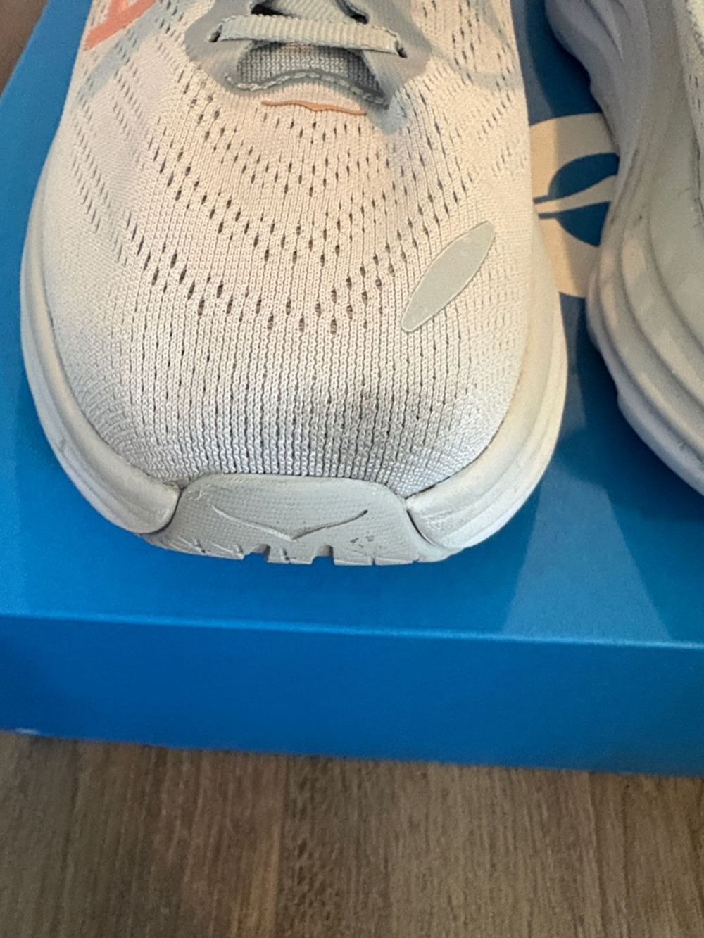 Hoka Light Gray Running Shoes with Coral Logo - Picture 3 of 10